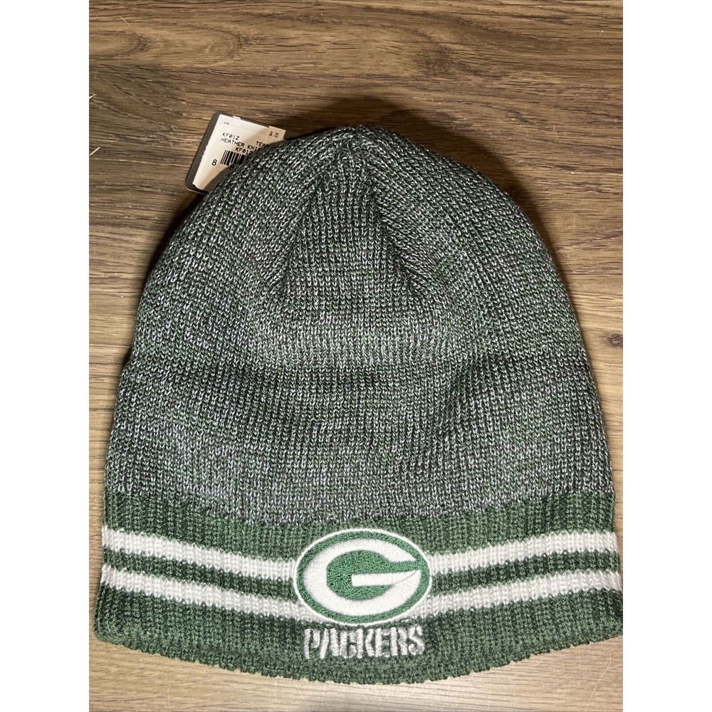 GreenBay Packers Knit Beanie Winter Hat Adult Green and Gray Cuffless NFL Reebok